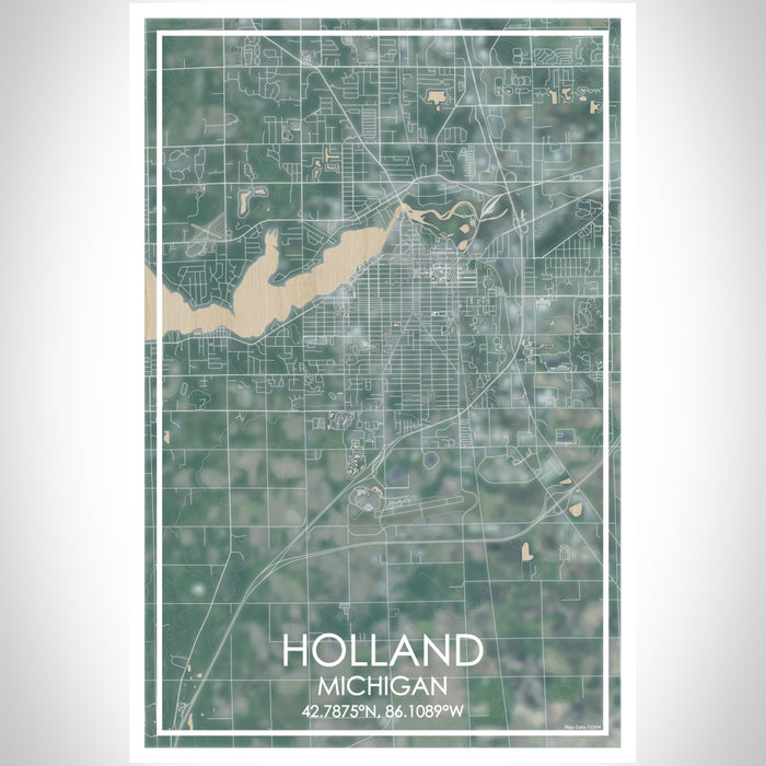 Holland Michigan Map Print Portrait Orientation in Afternoon Style With Shaded Background