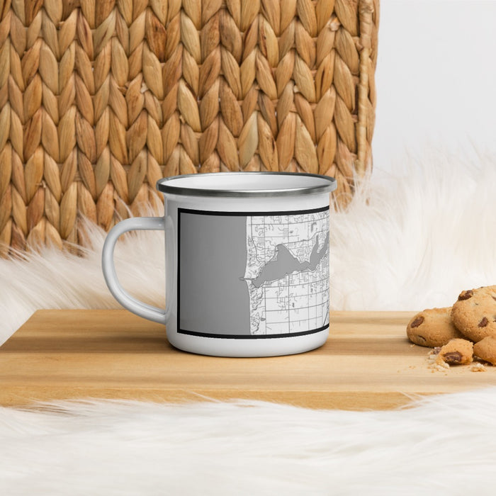 Left View Custom Holland Michigan Map Enamel Mug in Classic on Table Top