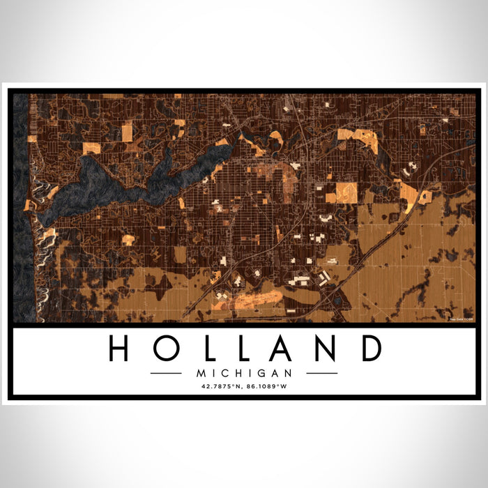 Holland Michigan Map Print Landscape Orientation in Ember Style With Shaded Background