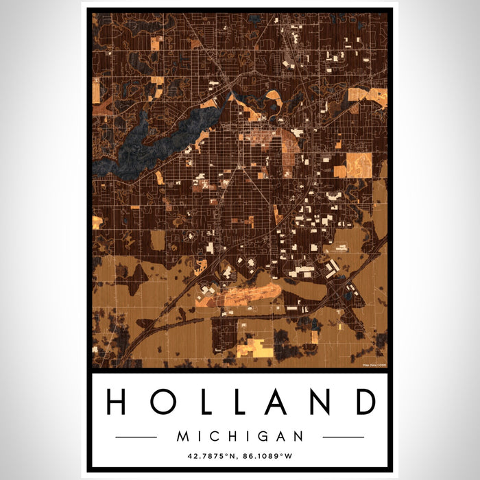 Holland Michigan Map Print Portrait Orientation in Ember Style With Shaded Background