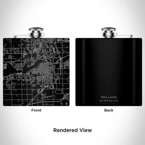 Rendered View of Holland Michigan Map Engraving on 6oz Stainless Steel Flask in Black
