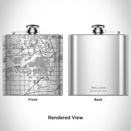 Rendered View of Holland Michigan Map Engraving on 6oz Stainless Steel Flask