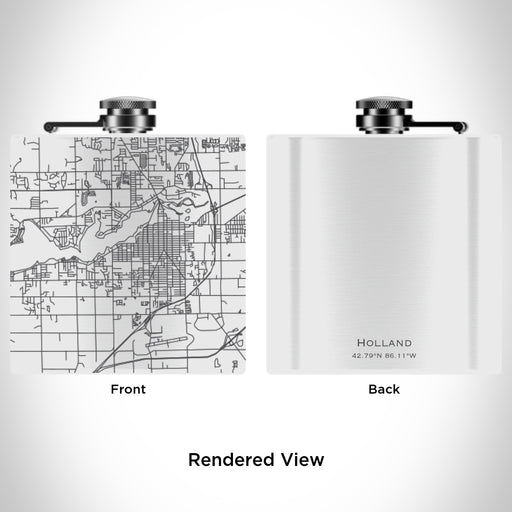 Rendered View of Holland Michigan Map Engraving on 6oz Stainless Steel Flask in White
