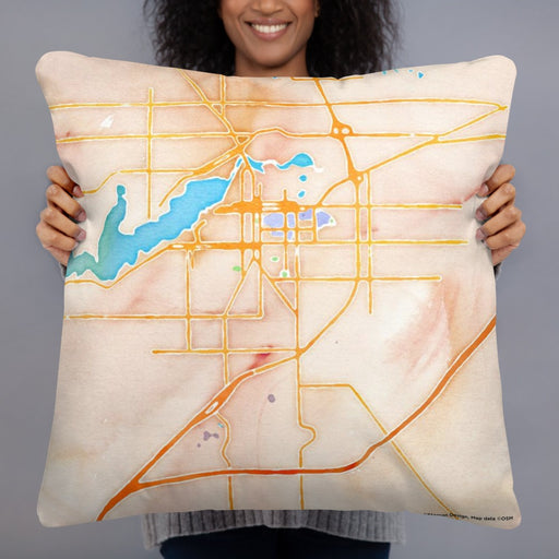 Person holding 22x22 Custom Holland Michigan Map Throw Pillow in Watercolor