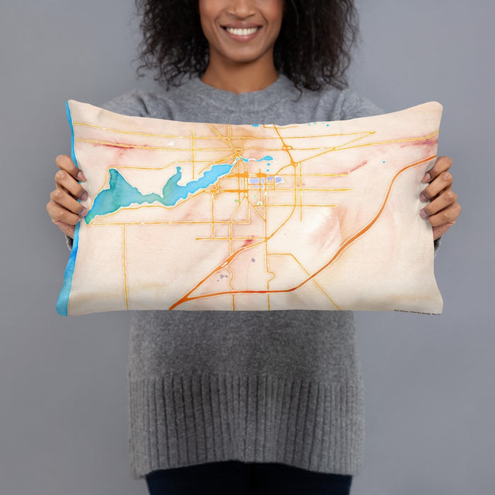 Person holding 20x12 Custom Holland Michigan Map Throw Pillow in Watercolor