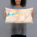 Person holding 20x12 Custom Holland Michigan Map Throw Pillow in Watercolor