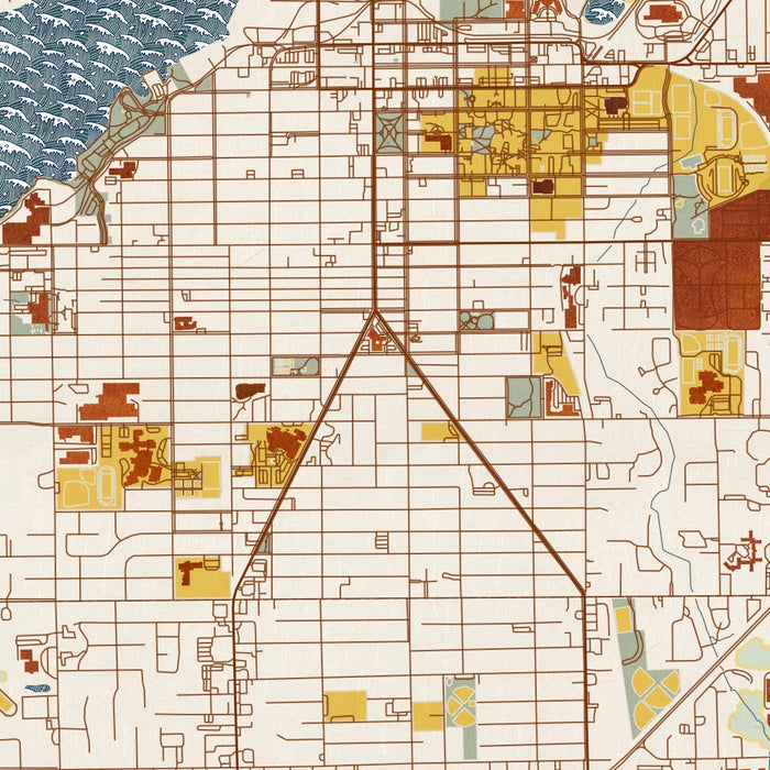 Holland Michigan Map Print in Woodblock Style Zoomed In Close Up Showing Details