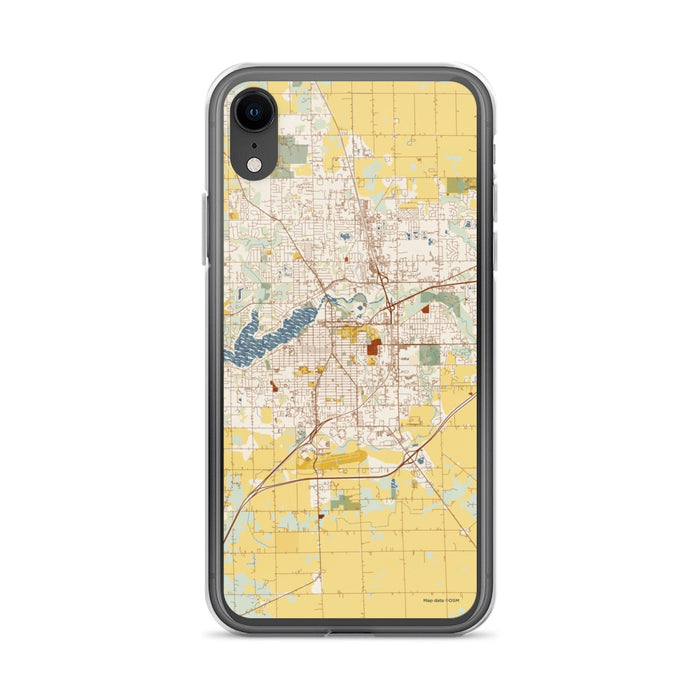 Custom iPhone XR Holland Michigan Map Phone Case in Woodblock