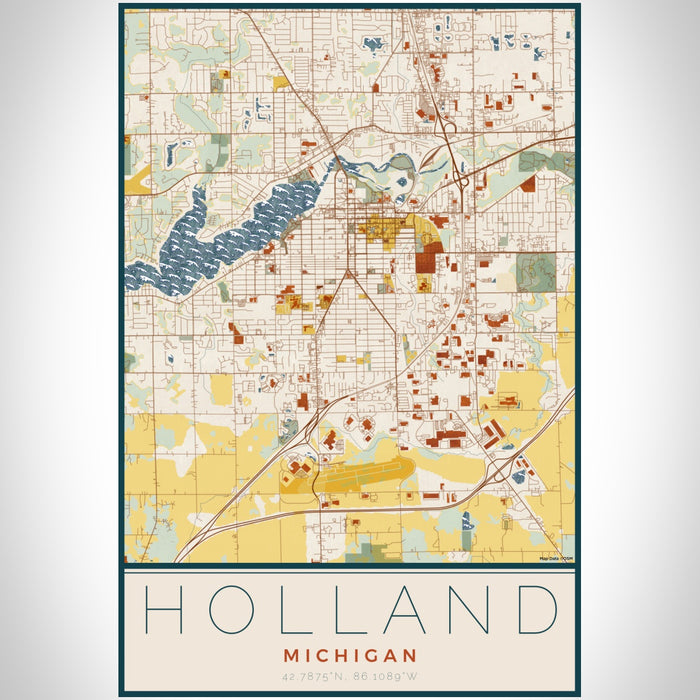 Holland Michigan Map Print Portrait Orientation in Woodblock Style With Shaded Background