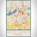 Holland Michigan Map Print Portrait Orientation in Woodblock Style With Shaded Background
