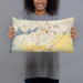 Person holding 20x12 Custom Holland Michigan Map Throw Pillow in Woodblock