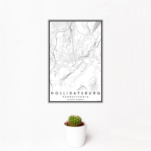 12x18 Hollidaysburg Pennsylvania Map Print Portrait Orientation in Classic Style With Small Cactus Plant in White Planter