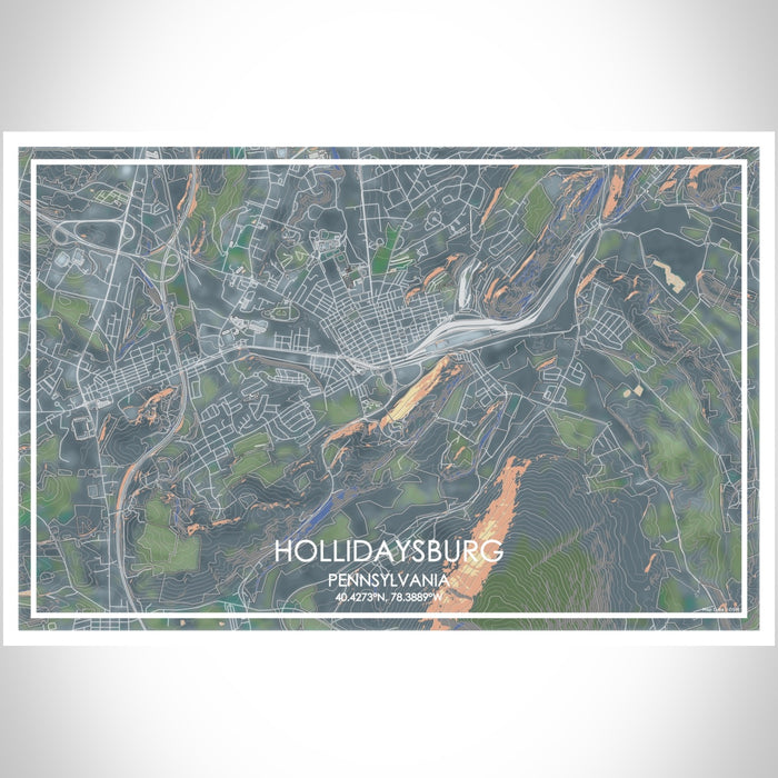 Hollidaysburg Pennsylvania Map Print Landscape Orientation in Afternoon Style With Shaded Background