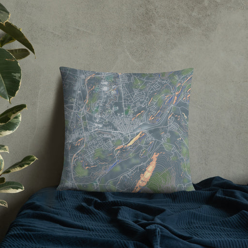 Custom Hollidaysburg Pennsylvania Map Throw Pillow in Afternoon on Bedding Against Wall