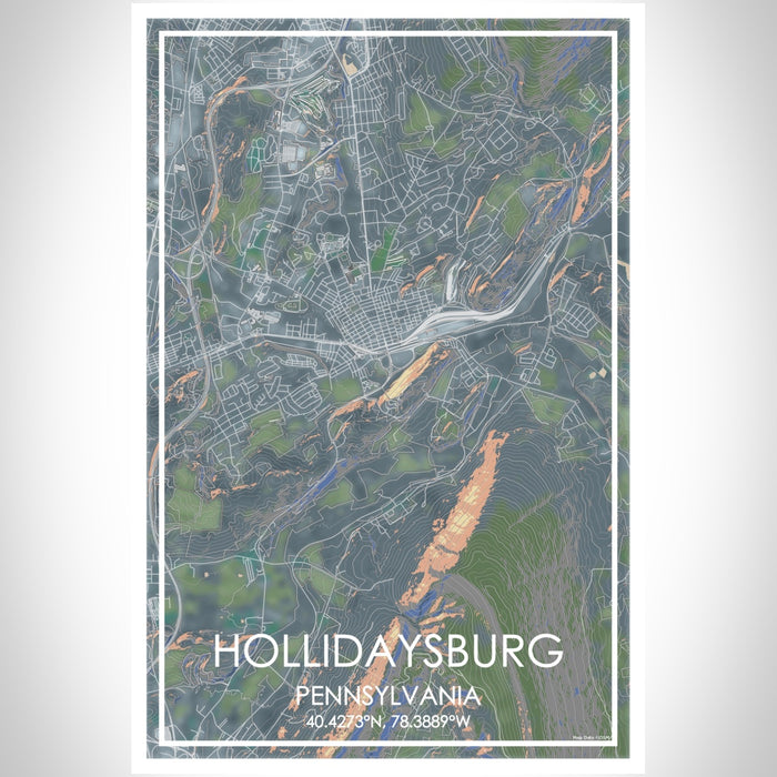 Hollidaysburg Pennsylvania Map Print Portrait Orientation in Afternoon Style With Shaded Background