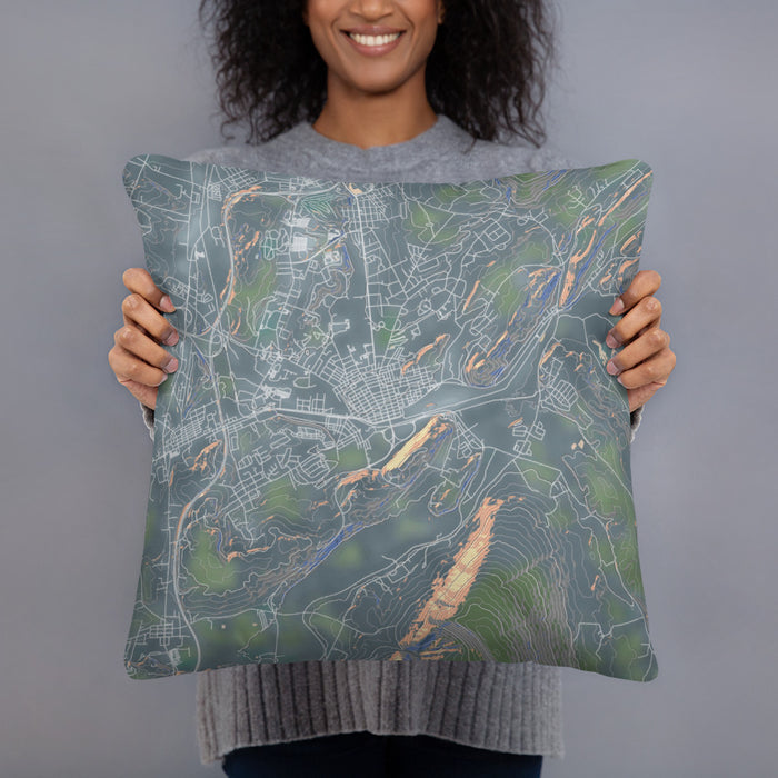 Person holding 18x18 Custom Hollidaysburg Pennsylvania Map Throw Pillow in Afternoon