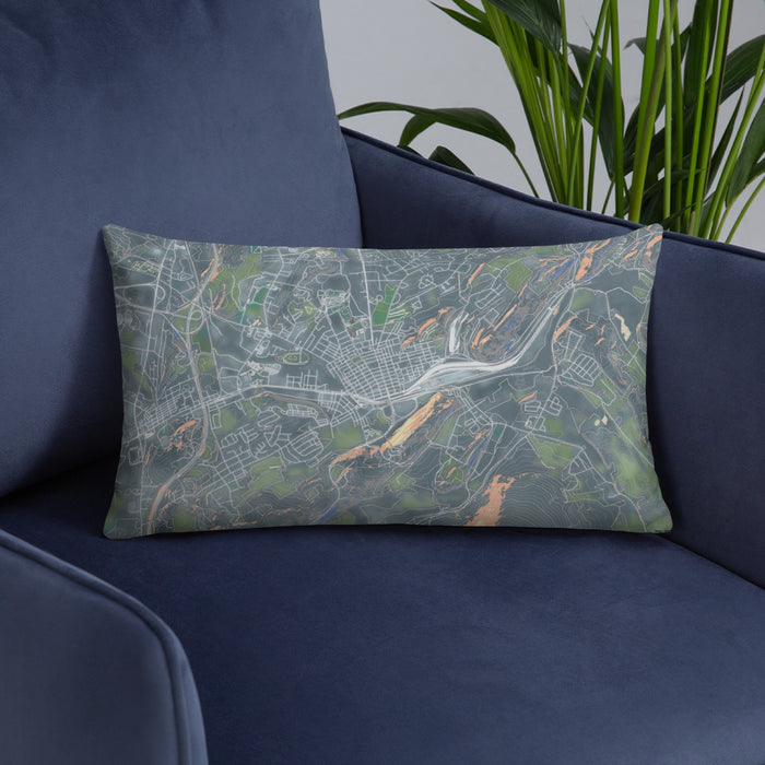 Custom Hollidaysburg Pennsylvania Map Throw Pillow in Afternoon on Blue Colored Chair