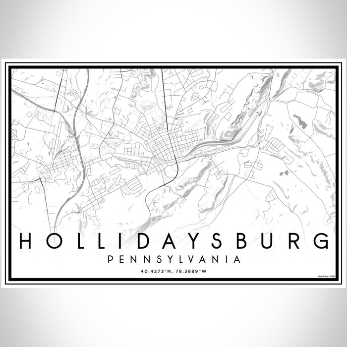 Hollidaysburg Pennsylvania Map Print Landscape Orientation in Classic Style With Shaded Background