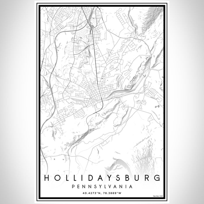 Hollidaysburg Pennsylvania Map Print Portrait Orientation in Classic Style With Shaded Background