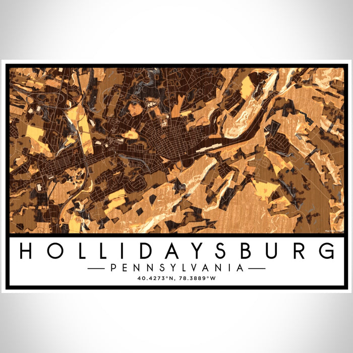 Hollidaysburg Pennsylvania Map Print Landscape Orientation in Ember Style With Shaded Background