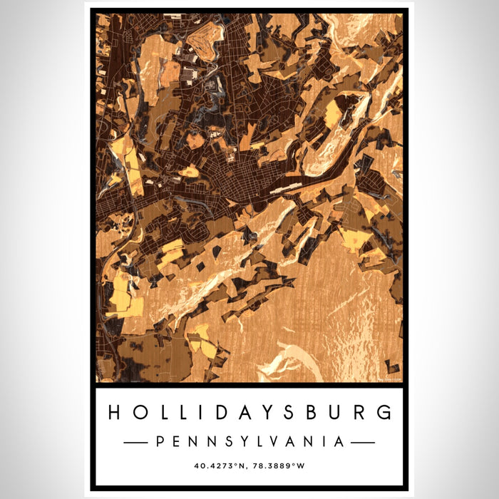 Hollidaysburg Pennsylvania Map Print Portrait Orientation in Ember Style With Shaded Background