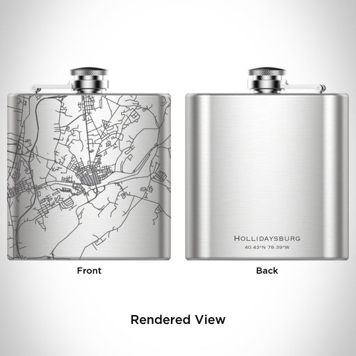 Rendered View of Hollidaysburg Pennsylvania Map Engraving on 6oz Stainless Steel Flask