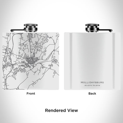 Rendered View of Hollidaysburg Pennsylvania Map Engraving on 6oz Stainless Steel Flask in White
