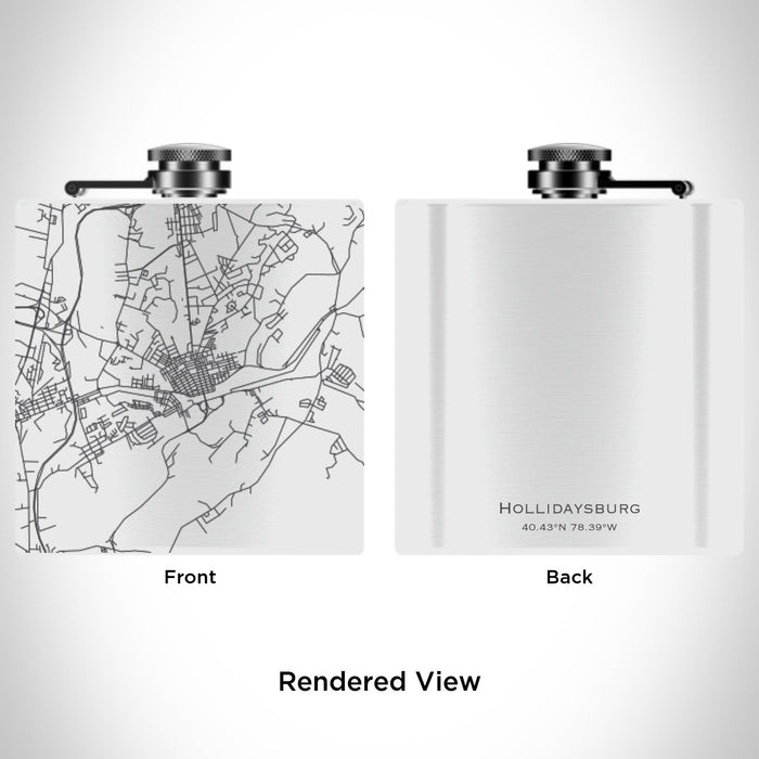 Rendered View of Hollidaysburg Pennsylvania Map Engraving on 6oz Stainless Steel Flask in White