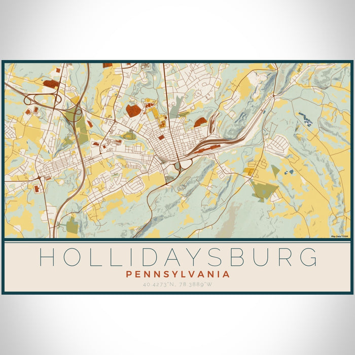 Hollidaysburg Pennsylvania Map Print Landscape Orientation in Woodblock Style With Shaded Background