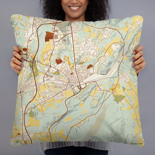 Person holding 22x22 Custom Hollidaysburg Pennsylvania Map Throw Pillow in Woodblock