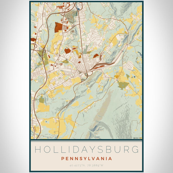 Hollidaysburg Pennsylvania Map Print Portrait Orientation in Woodblock Style With Shaded Background