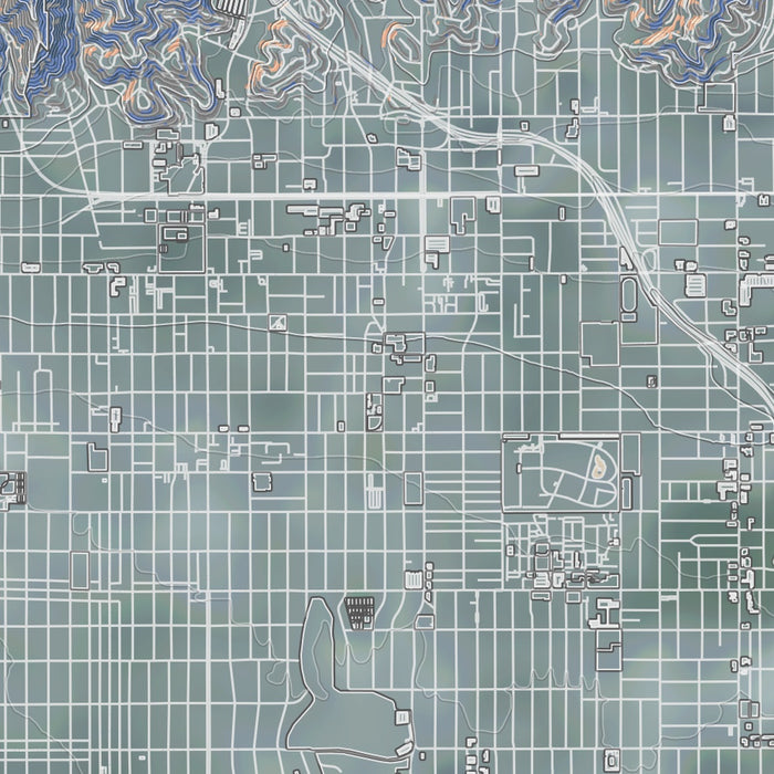 Hollywood California Map Print in Afternoon Style Zoomed In Close Up Showing Details