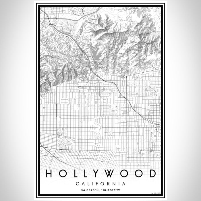Hollywood California Map Print Portrait Orientation in Classic Style With Shaded Background