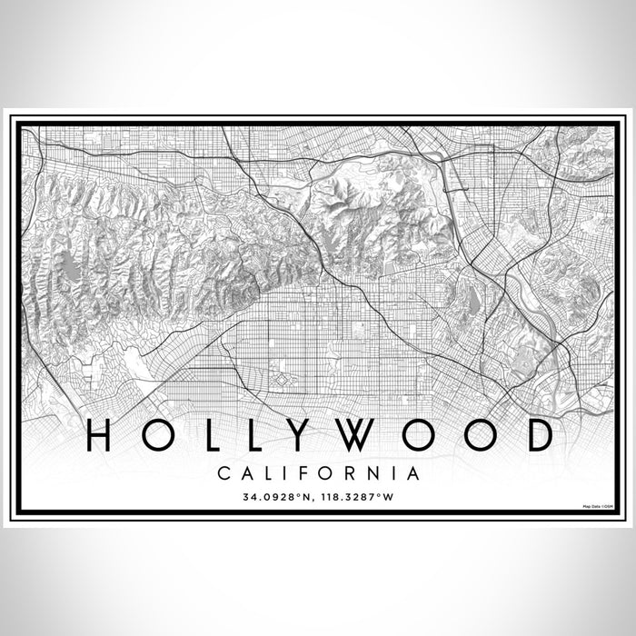 Hollywood California Map Print Landscape Orientation in Classic Style With Shaded Background