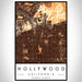 Hollywood California Map Print Portrait Orientation in Ember Style With Shaded Background