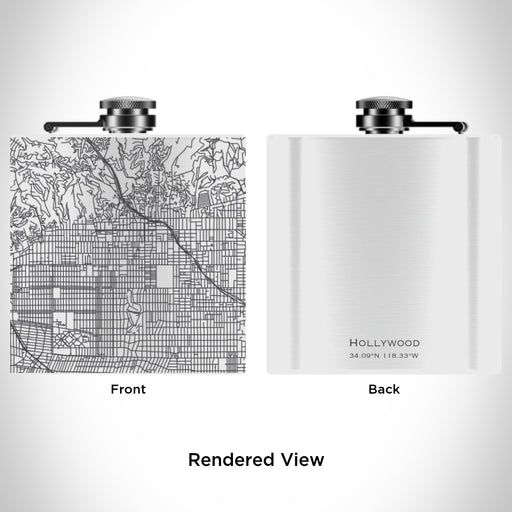 Rendered View of Hollywood California Map Engraving on 6oz Stainless Steel Flask in White