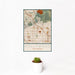 12x18 Hollywood California Map Print Portrait Orientation in Woodblock Style With Small Cactus Plant in White Planter