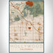 Hollywood California Map Print Portrait Orientation in Woodblock Style With Shaded Background