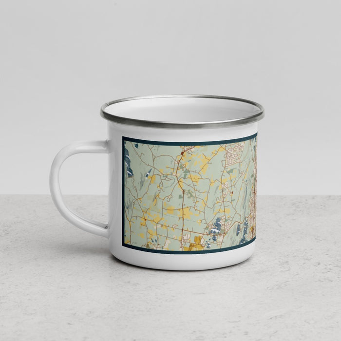 Left View Custom Holyoke Massachusetts Map Enamel Mug in Woodblock