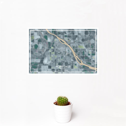 12x18 Homedale Idaho Map Print Landscape Orientation in Afternoon Style With Small Cactus Plant in White Planter