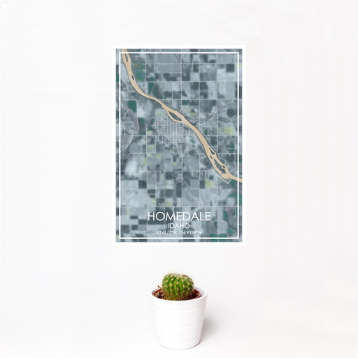 12x18 Homedale Idaho Map Print Portrait Orientation in Afternoon Style With Small Cactus Plant in White Planter