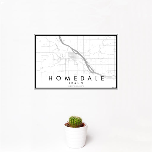 12x18 Homedale Idaho Map Print Landscape Orientation in Classic Style With Small Cactus Plant in White Planter
