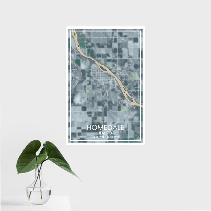 16x24 Homedale Idaho Map Print Portrait Orientation in Afternoon Style With Tropical Plant Leaves in Water