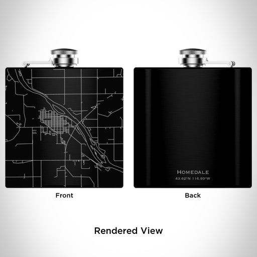 Rendered View of Homedale Idaho Map Engraving on 6oz Stainless Steel Flask in Black