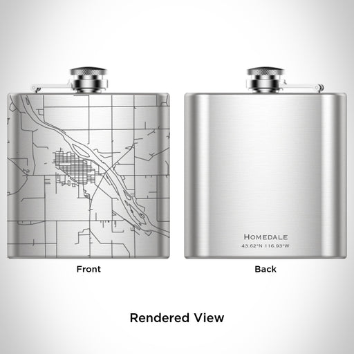Rendered View of Homedale Idaho Map Engraving on 6oz Stainless Steel Flask