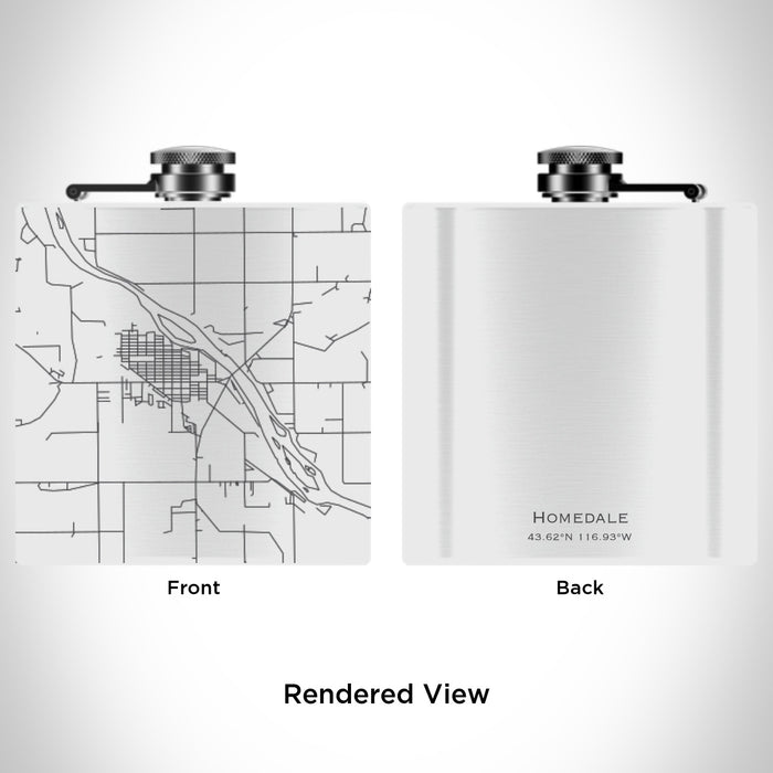 Rendered View of Homedale Idaho Map Engraving on 6oz Stainless Steel Flask in White