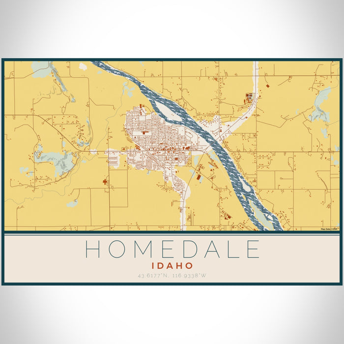 Homedale Idaho Map Print Landscape Orientation in Woodblock Style With Shaded Background