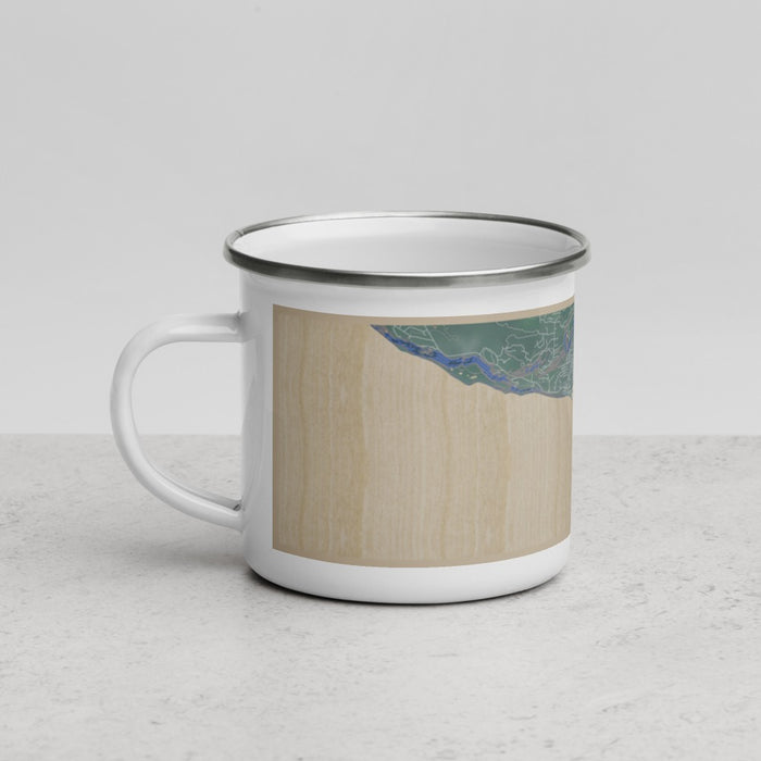 Left View Custom Homer Alaska Map Enamel Mug in Afternoon