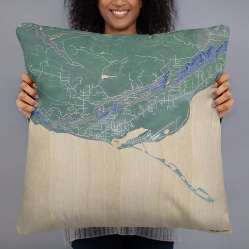 Person holding 22x22 Custom Homer Alaska Map Throw Pillow in Afternoon