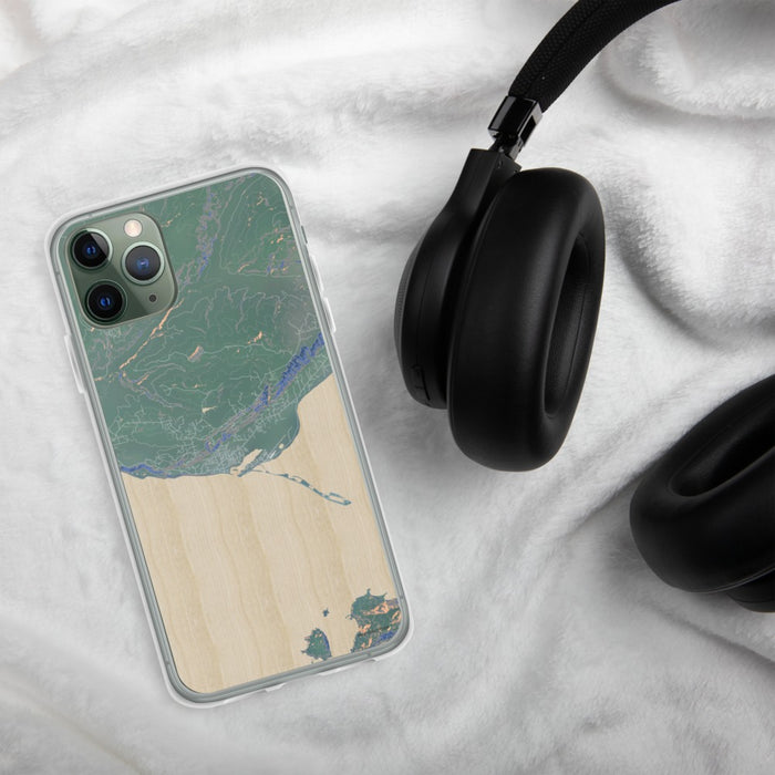 Custom Homer Alaska Map Phone Case in Afternoon on Table with Black Headphones